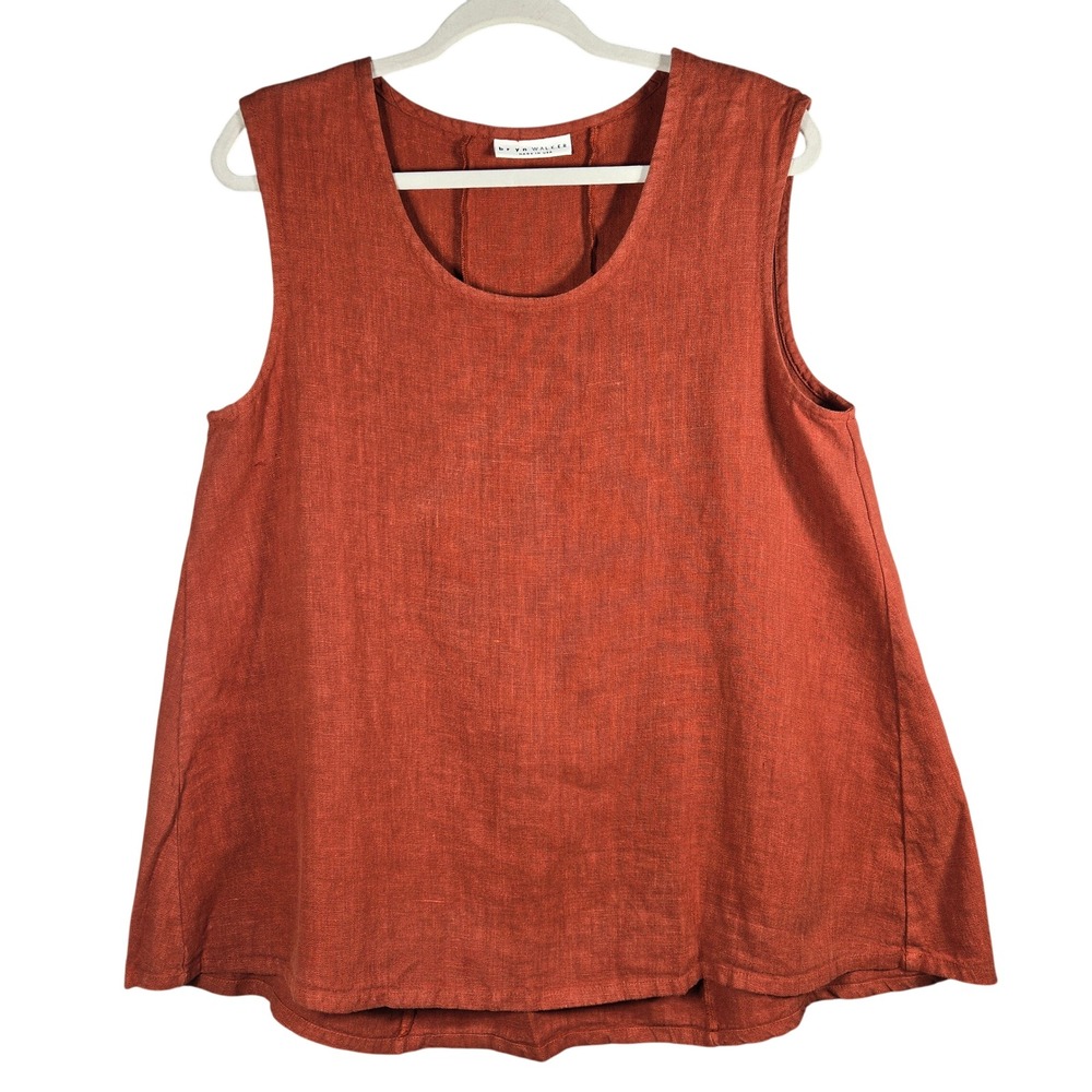 Bryn Walker Huxley Linen Tank Top Terracotta Orange Lagenlook Small Rust Boho